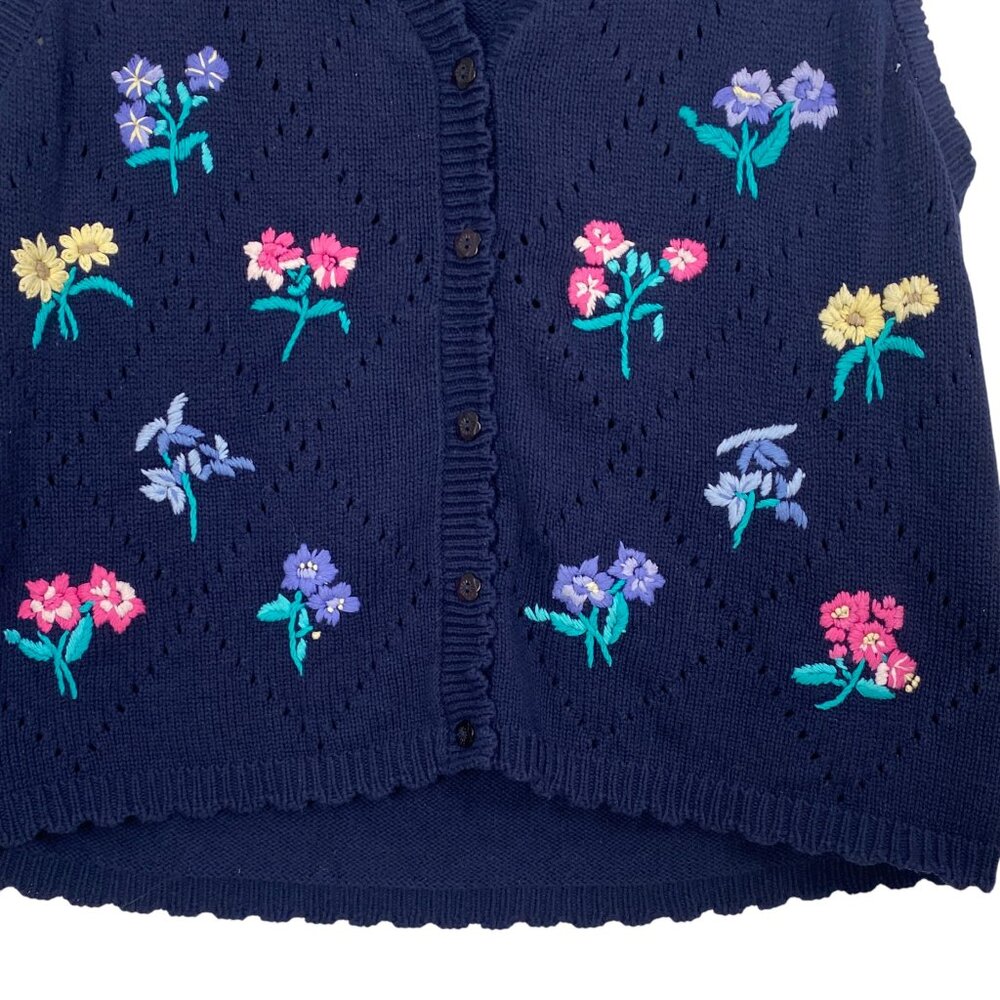 Vintage Northern Reflections Floral Embroidered Sweater Vest Navy Cottagecore-L - Picture 4 of 14